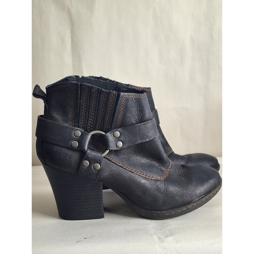b.o.c. Born Concept Black Leather Harness Ankle Boots MBC3581 Size 8/39